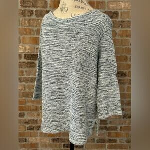 NEW loft gray boat neck pullover knit sweater top quarter sleeve size large